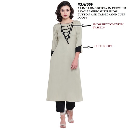 A-line Rayon Grey Kurti