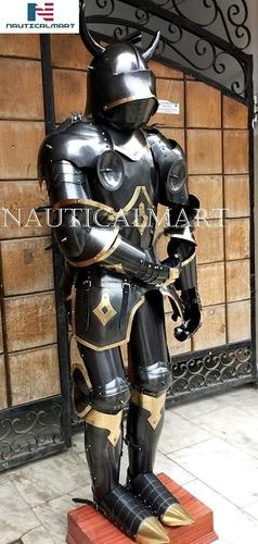Viking Medieval Black Armor Full Suit With Brown Base Height: 78 Inch (In)