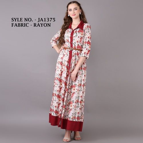 A-line ryon printed kurti