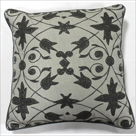 Black & White Floral Embroidered Cushion Cover
