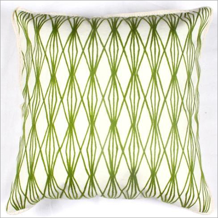 Green & White Geometrical Embroidered Cushion Cover