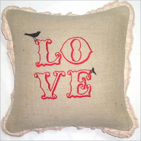 Brown Jute Printed Cushion Cover