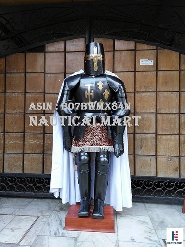 NauticalMart Dark Black Medieval Full Suit of Crusader Armor Reenactment Costume