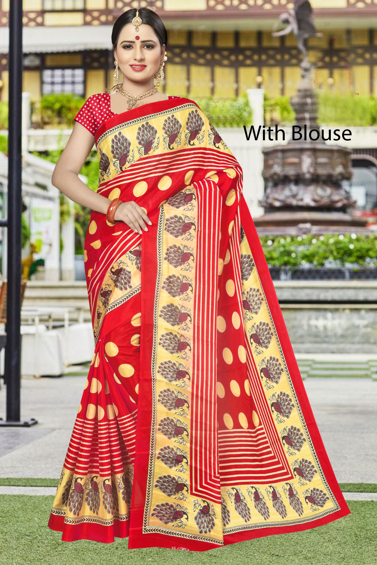 Printed White Silk Saree