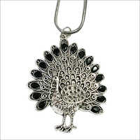 Oxidized Metal Peacock Pendant
