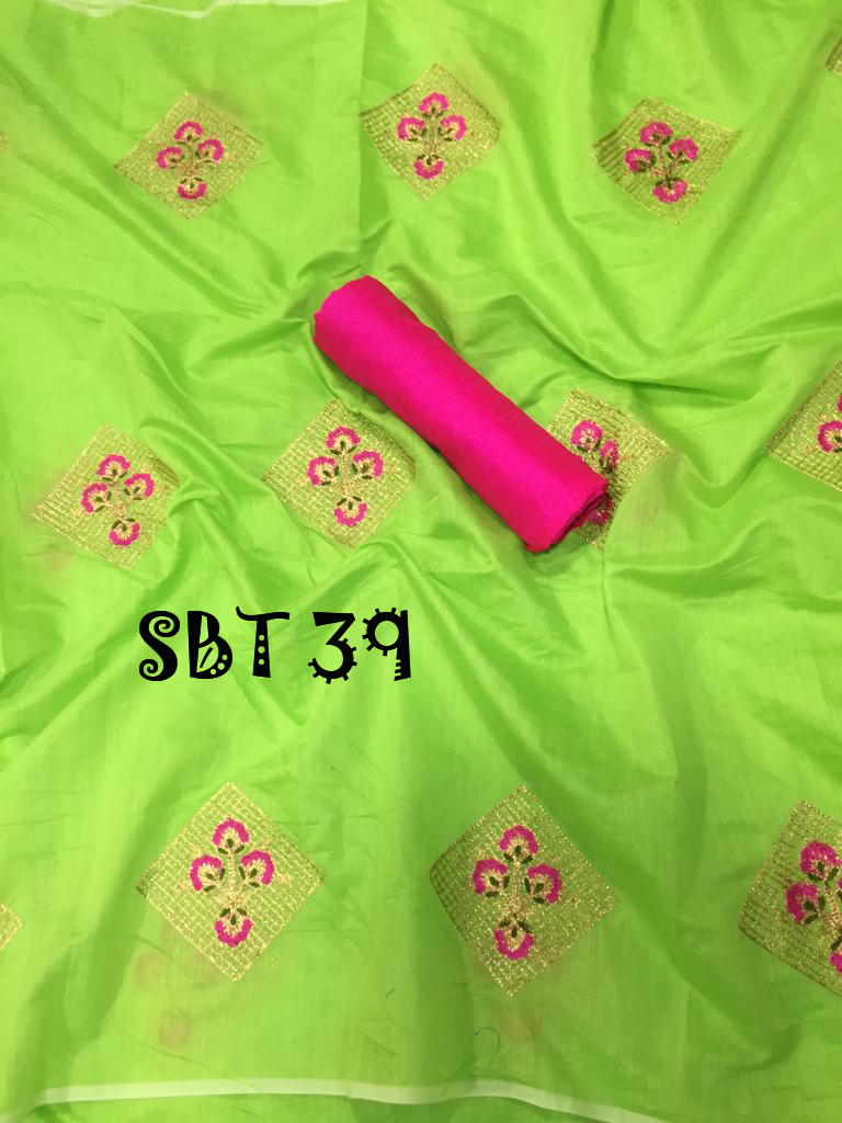 Heavy Embroidery Work Cotton Saree