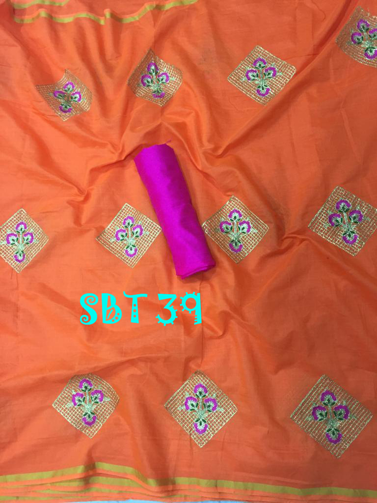 Heavy Embroidery Work Cotton Saree