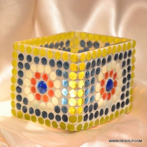 SMALL GLASS BEAUTIFUL MOSAIC CANDLE HOLDER