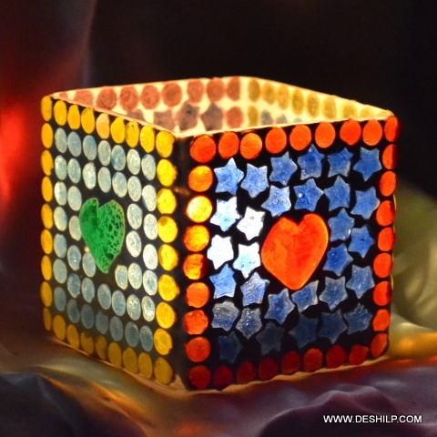 Multicolor Mosaic Candle Votive Holders For Home - Material: Glass
