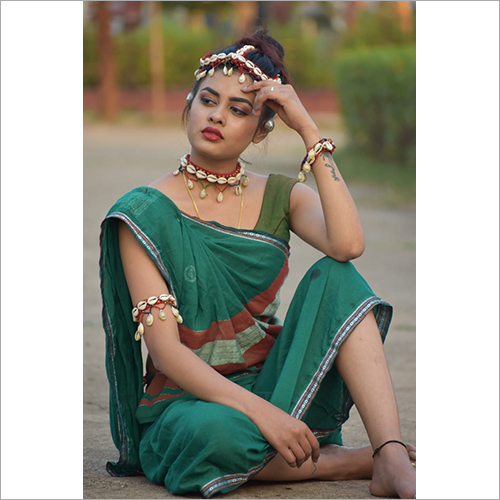 Hand Woven Khadi Saree - Khadi Fabric Plain Green Design | Perfect for All Seasons Handcrafted by Experts