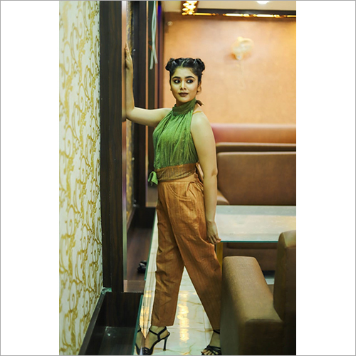 Green And Yellow Ladies Khadi Sleevless Top