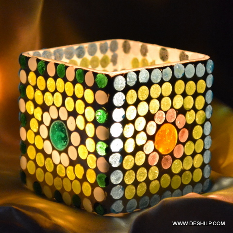 Mosaic T Light Candle Holder For Birthday Gifts - Material: Glass