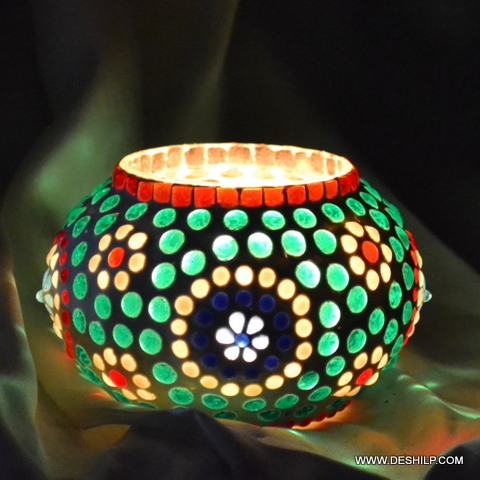 GREEN MOSAIC CANDLE HOLDER