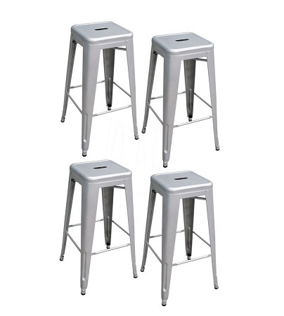 Stackable Metal Bar Stool In Silver (Set Of 4) No Assembly Required