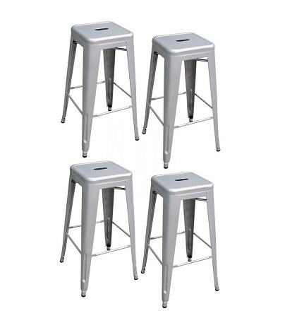 Stackable Metal Bar Stool in Silver (Set of 4)