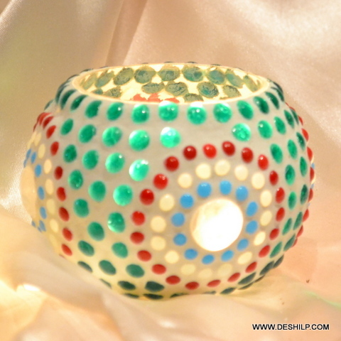 Multicolored Mosaic Handmade Glass Candle Holder - Style: Antique Imitation