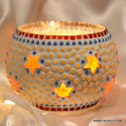 DECORATED GLASS MOSAIC CANDLE HOLDER