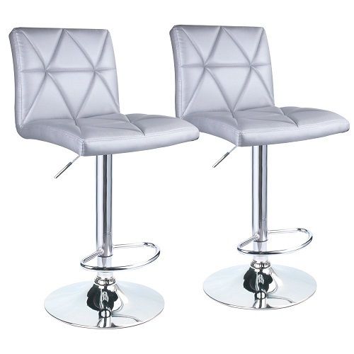 Hydraulic Square Back Diagonal Line Adjustable Bar Stools Set of 2 (Silver)