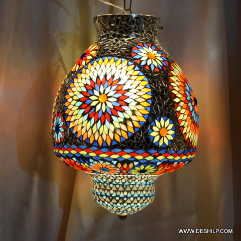 Rooftop 7x12 inch MULTI MOSAIC GLASS WALL HANGING LAMP