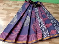 LADIES COTTON HAND PRINTED SAREE