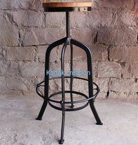 Vintage Bar Stool Industrial Metal Design Wood Top Adjustable Height Swivel