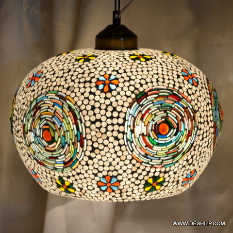 Handmade multicolored MULTI MOSAIC GLASS WALL HANGING LAMP
