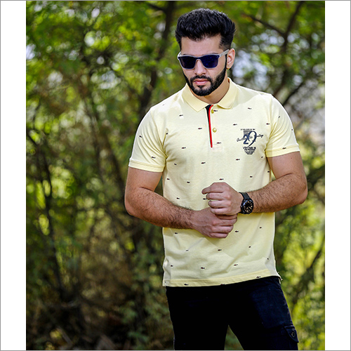 Mens Printed Collar Polo T-Shirt - 80% Cotton 20% Polyester, Short Sleeve, Available in Multiple Colors and Sizes