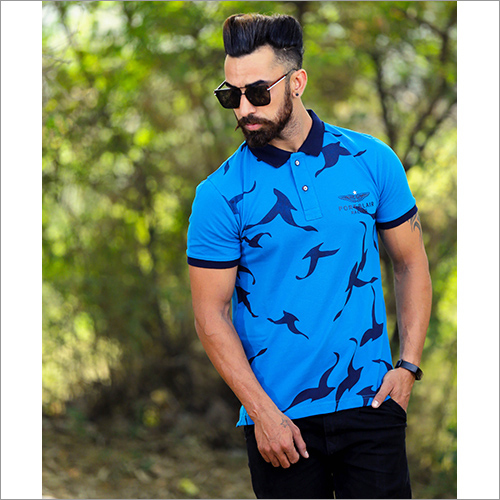 Mens Designer Polo T-Shirt - Cotton Blend, [M, L, XL, XXL] | Short Sleeves, Printed Pattern, Available in Red, Orange, Blue, Pink, Navy, Aqua, Black, Carrot
