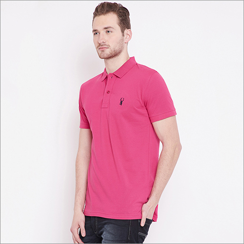 Mens Pink Color Polo T-Shirt