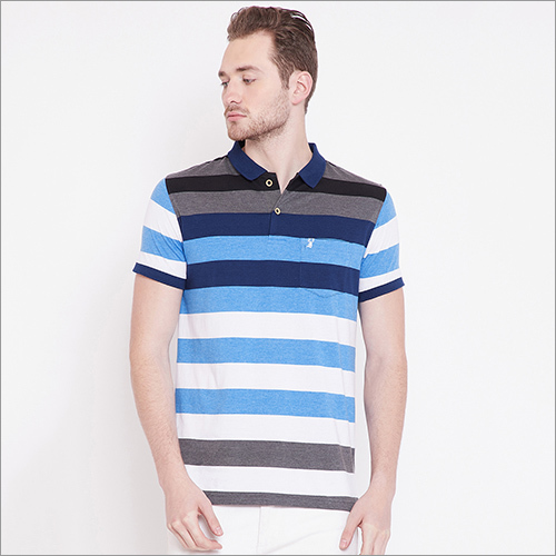 Mens Stylish Striped Polo T-Shirt