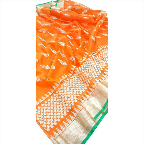 Pure Zari Border Cotton Sarees - Cotton Traditional Style Bright Orange with Golden Border | Beautiful Design Defect Free Versatile for All Cultures