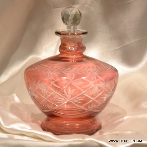 Peach Matki Shape Cut Glass Perfume Decanters