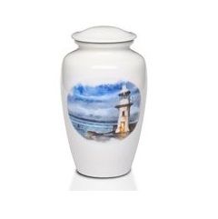 Hand Painted Lighthouse Memorial Metal Cremation Urn