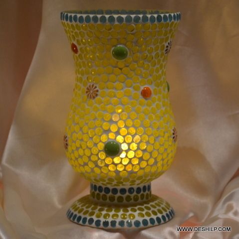 Handmade Yellow Mosaic Table Lamp With Antique Shape