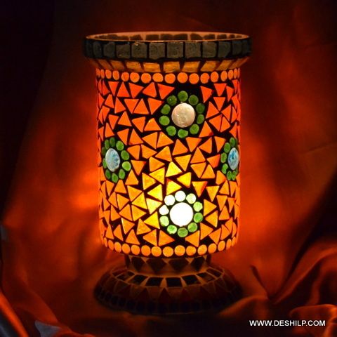 Yellow And Green Multi Mosaic Glass Table Lamp