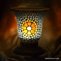 Sky Blue Mosaic With Yellow Flower Design Table Lamp