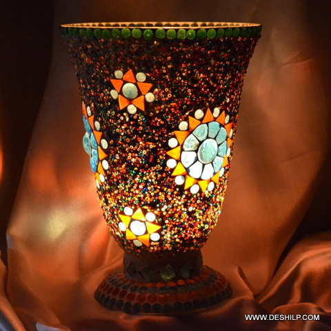 Brown Mosaic Effect Glass Hurricane