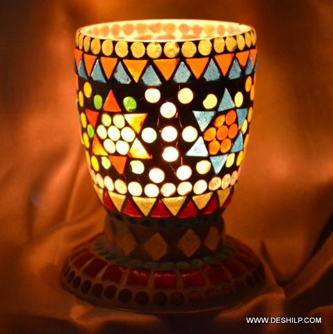 Multi Mosaic Glass Candle Holder