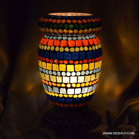 MULTI MOSAIC GLASS TABLE CANDLE HOLDER