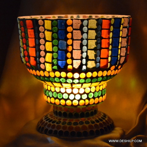Multicolored HURRICANE SHAPE GLASS CANDLE HOLDER