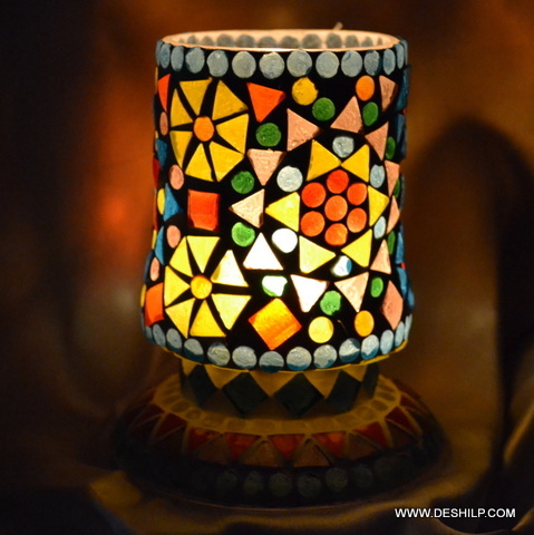 Multicolored HURRICANE SHAPE GLASS CANDLE HOLDER for decoration