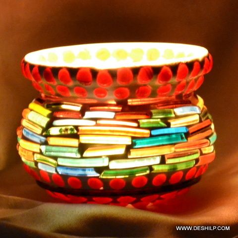 BANGLE MOSAIC SHAPE GLASS CANDLE VOTIVE