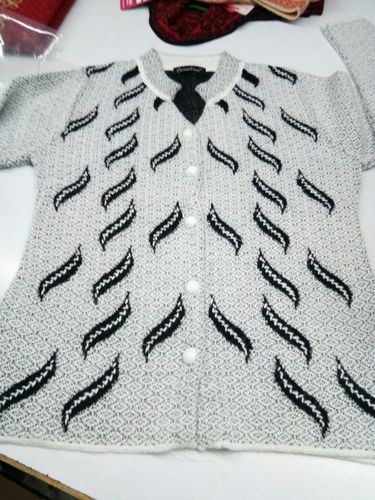 Fancy Sweater - Wool, Medium Size, White Color | Long Sleeve, V-Neck, Button Closure, Embroidered Pattern, Soft Fabric, Stylish Design, Warmth and Comfort