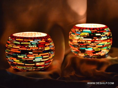 BANGLE MOSAIC SHAPE GLASS CANDLE HOLDER