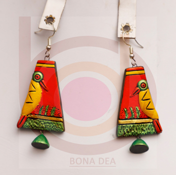 Terracotta Jewellery - Coral Drop Earrings with Imitation Pearls | Perfect for Gifts and Parties
