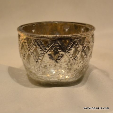 Bowl Shape Silver Glass Votive