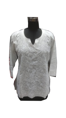 White Ladies Handmade Cotton Lucknowi Kurti