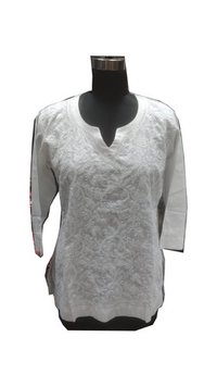 White Ladies Handmade Cotton Lucknowi Kurti