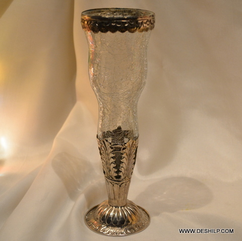 Creak Glass Flower Vase With Metal Fitting