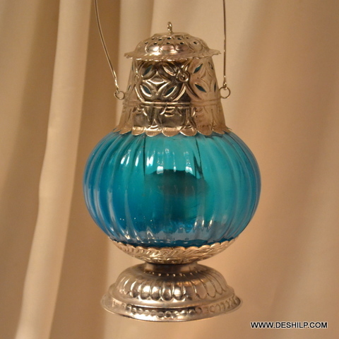 Metal Fitting Color Glass T-light Candle Hanging